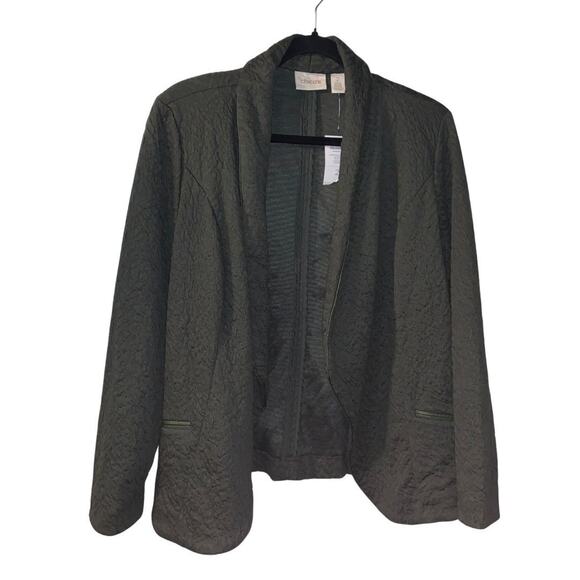Chico's Womens Textured Drape Front Jacket Size L 12 Evergreen Cotton Stretch - Picture 1 of 11